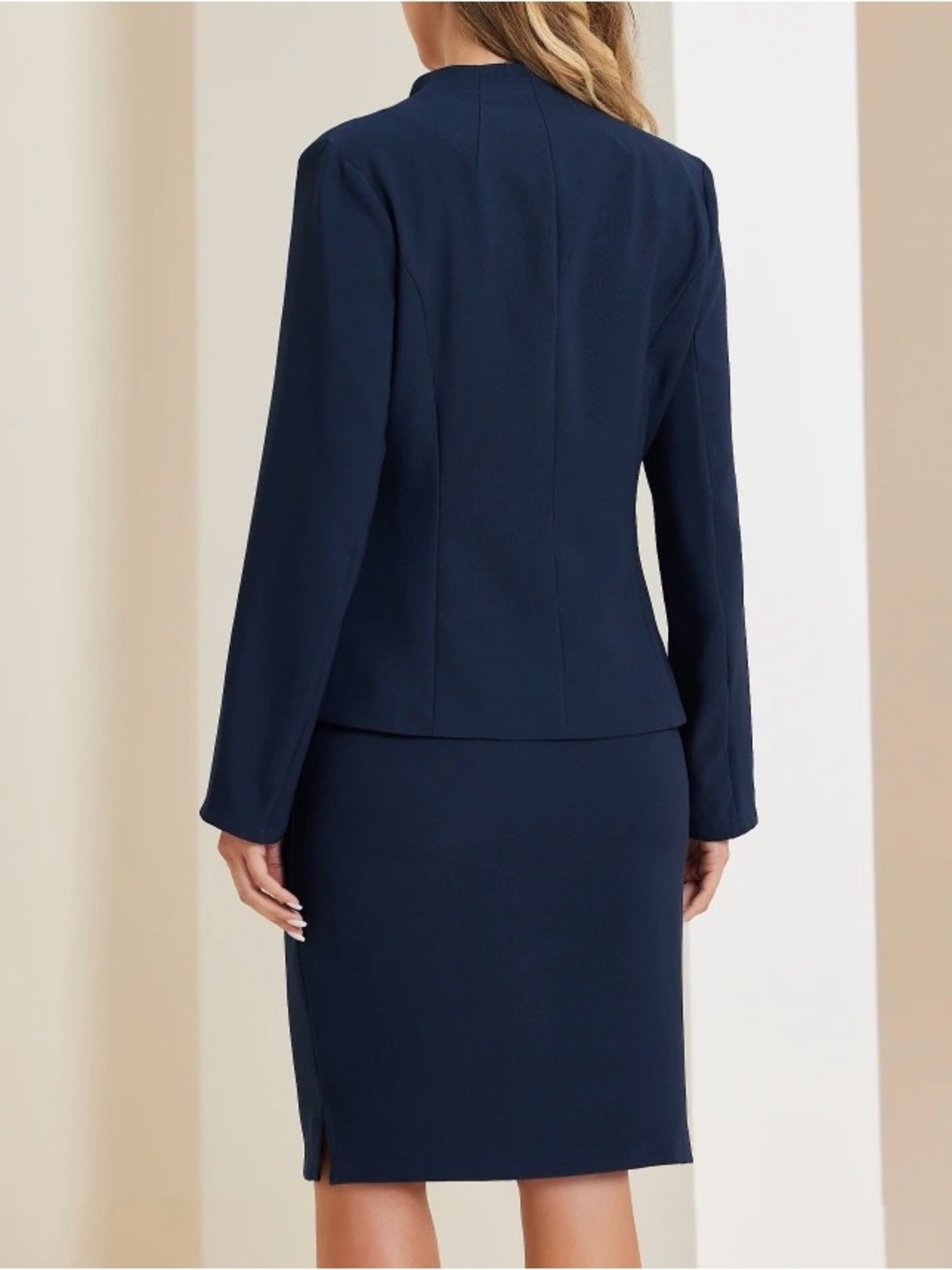 Allegra K 2pc Business Collarless Blazer And Formal Pencil Skirt Suit Sets - Picture 4 of 16